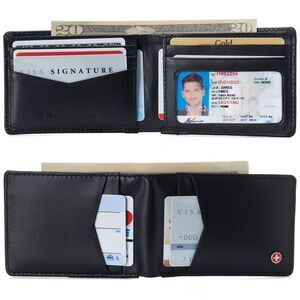 Alpine Swiss Mens RFID Protected Slimfold Wallet Slim Leather Bifold ID Window